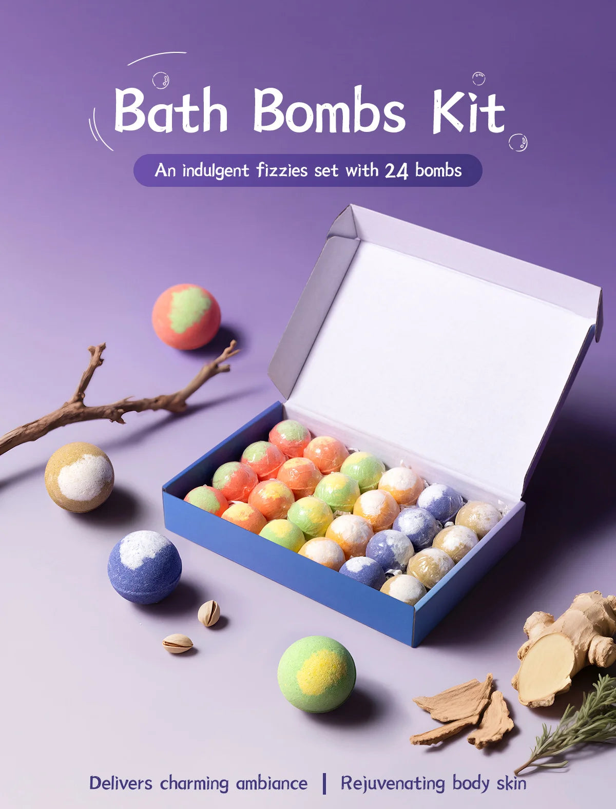 24pcs Bath Balls For Women Shower Bubbles Nourishing Bath Bubble Set For Bathtub Bathroom Travel Camping Home Holiday Spa