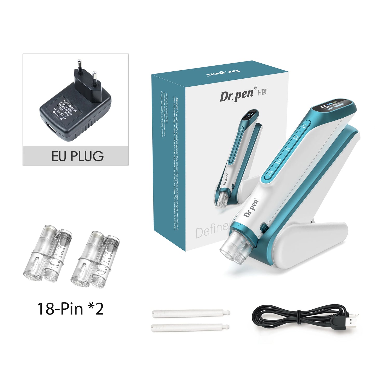 Dr. pen H6 Newly Upgraded Dual Cartridge Design Intelligent Infusion Microneedling pen Needle length 0.25mm as a high-end gift