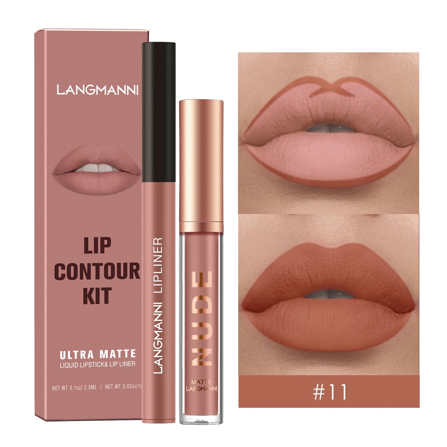 2Pcs Lip Gloss and Lip Liner Set, Matte Finish Non-Stick Cup Long-Lasting Lip Color and Liner Combo, Perfect for Defined Lips