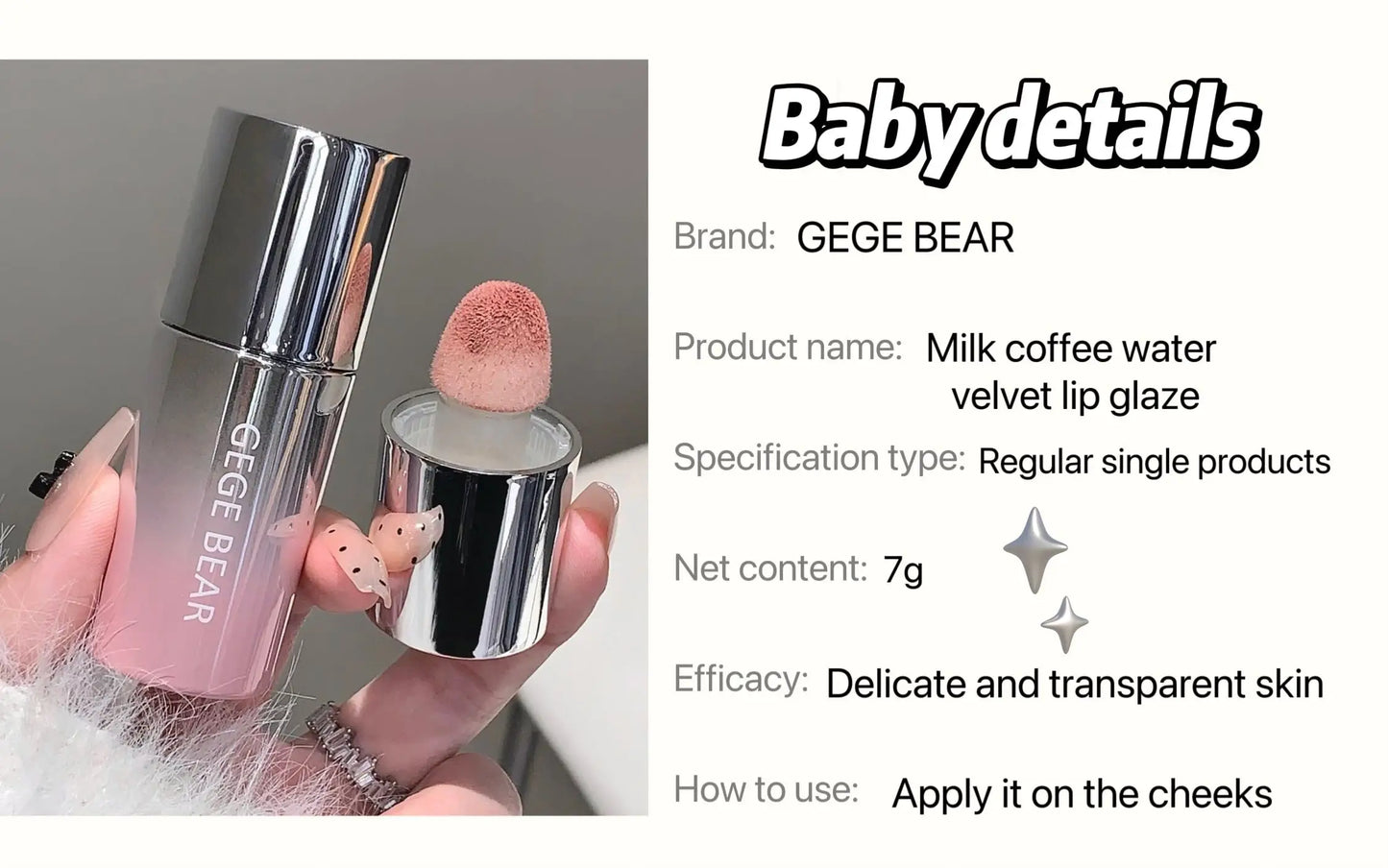 Gege Bear 5-color Liquid Blush Stick With Sponge Head Long-lasting Suitable for All Skin Tones Brightening Effect Holiday Gift
