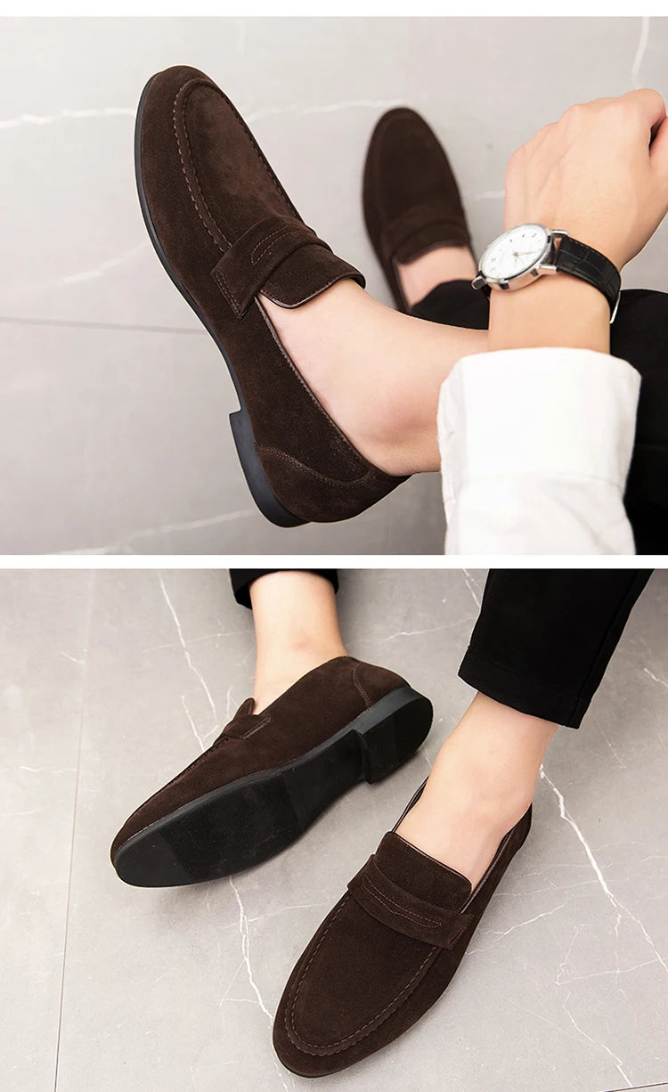 Suede Leather Oxfords Shoes For Men Loafers Casual Slip On Luxury Men Dress Shoes Office Wedding Party Shoes Man Moccasins Black