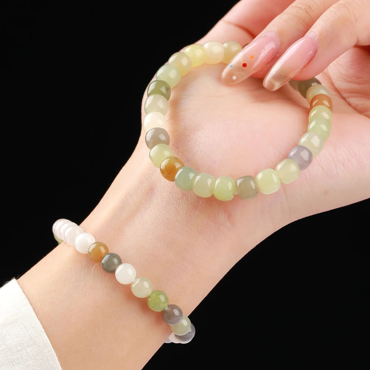 JD Natural Stone Colorful Hetian Jade Duobao Nephrite Bracelet Women Charm Lucky Reiki Healing Stretch Bangles Hand String Gift