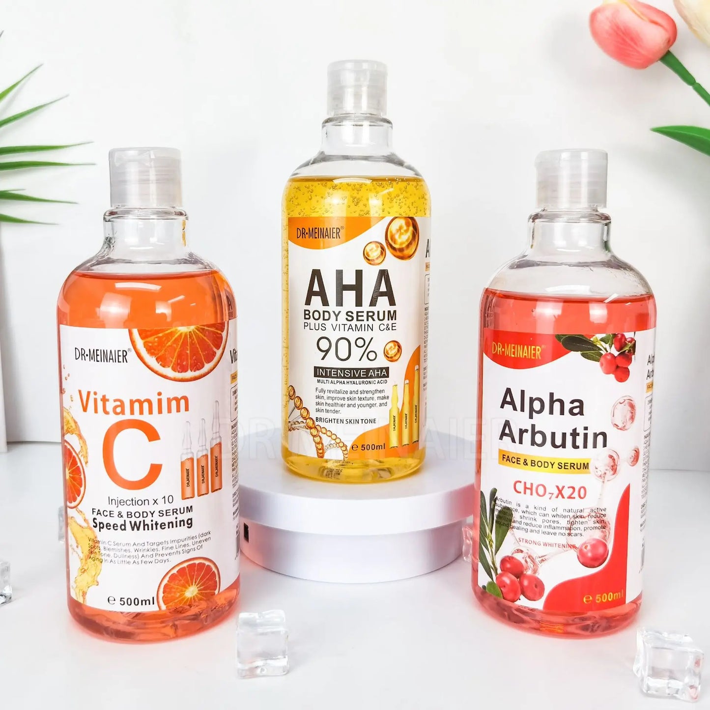 500ML Vitamin C AHA HYALURONIC& NICOTINAMIDE Face Serum Spots Eraser Corrector Whitening Moisturizing Lightening Body Cream