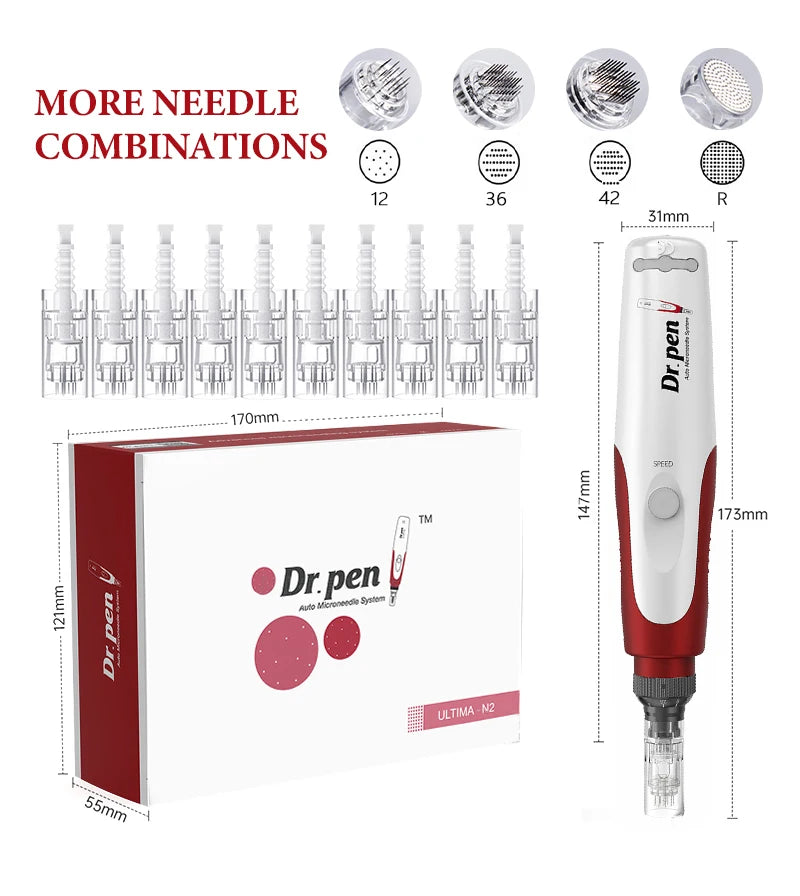 Dr.pen Ultima N2 with 12pcs Cartridge Nano Skin Care Kit 0.25mm Needle Derma Pen Micro Skin Rejuvenation Machine
