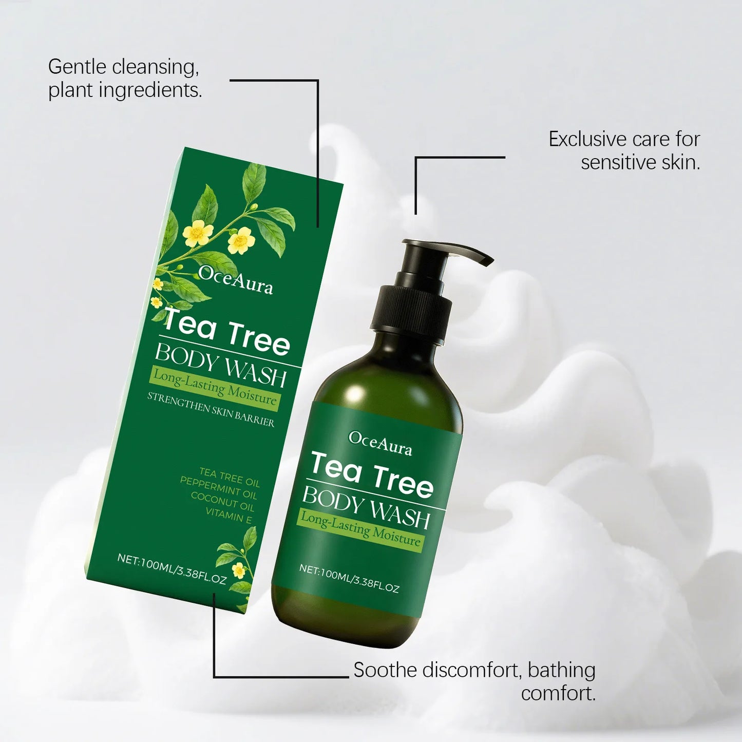 Brightening Body Wash Tea Tree Oil Clean Body Odor Remover Moisturizing Skin Barrier Repair Strengthening Shower Gel Body Wash