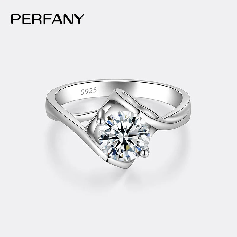 PERFANY 0.5/1CT Moissanite Engagement Ring for Women S925 Pure Silver Angel Kiss Laboratory Certified Diamond Wedding Jewelry