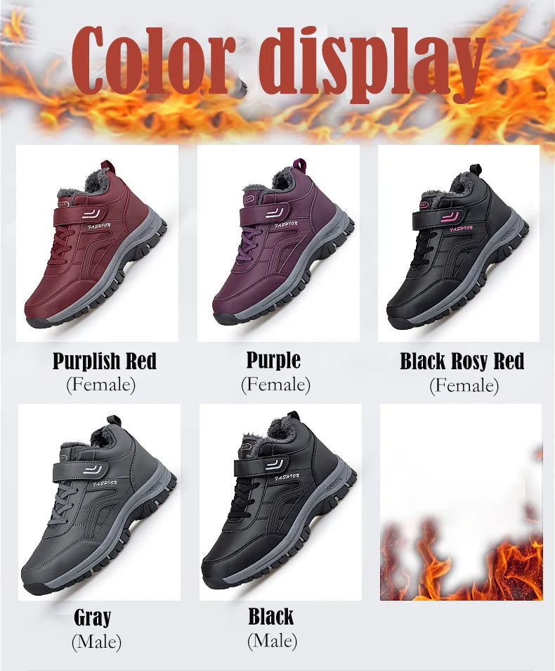 Winter Men's Snow Boots Women Slip On Winter Shoes Waterproof Comfortable Ankle Boots Sneakers Plush Hiking Walking Couple Shoes