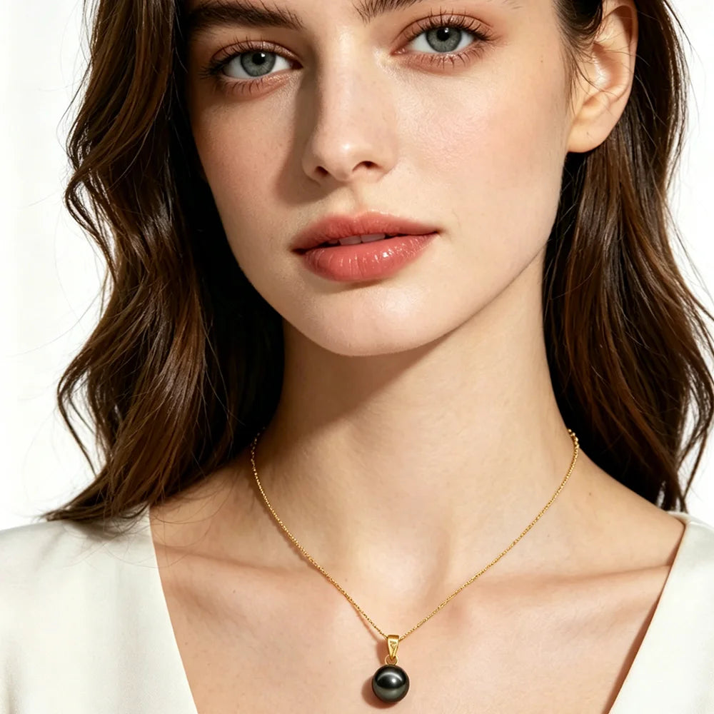 Real 18K Gold Tahitian Pearl Pendant Woman,Luxury Black Natural Freshwater Pearl Pendant Jewelry Birthday Mother Birthday Gift