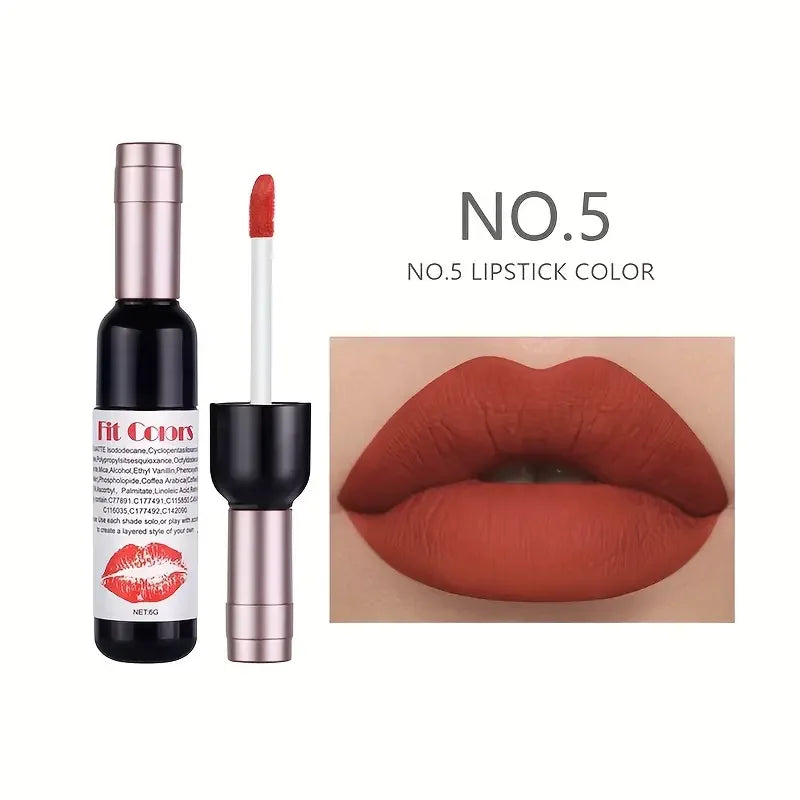 Red Wine Bottle Design Makeup Lip Gloss,Velvet Matte Lip Gloss Liquid Lipstick, High Colour Development,for Natural Lip Makeup