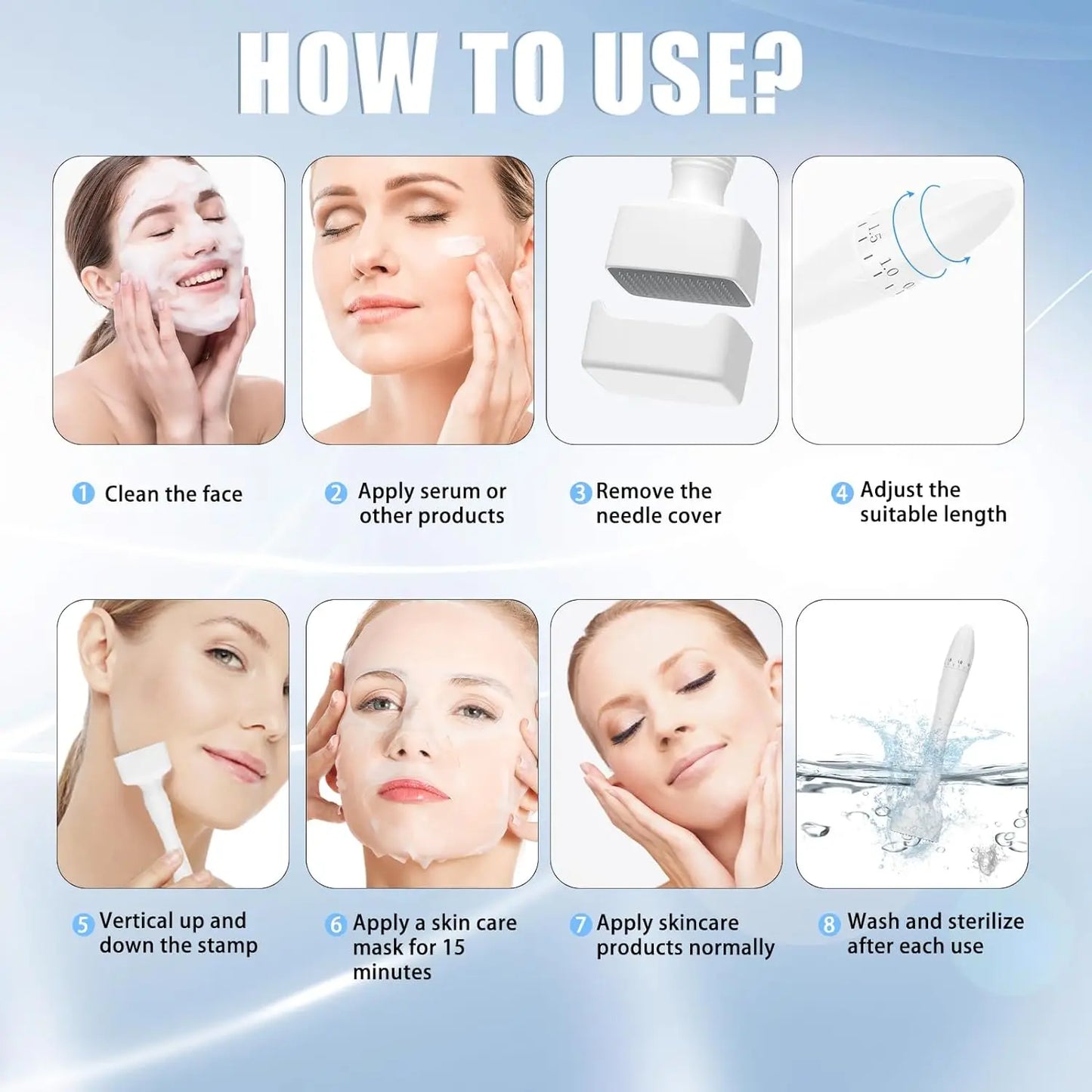 Derma Stamp Adjustable Microneedling With 140 pin Needles Face Body Care Hair Beard Growth 0.25 MM Needle length