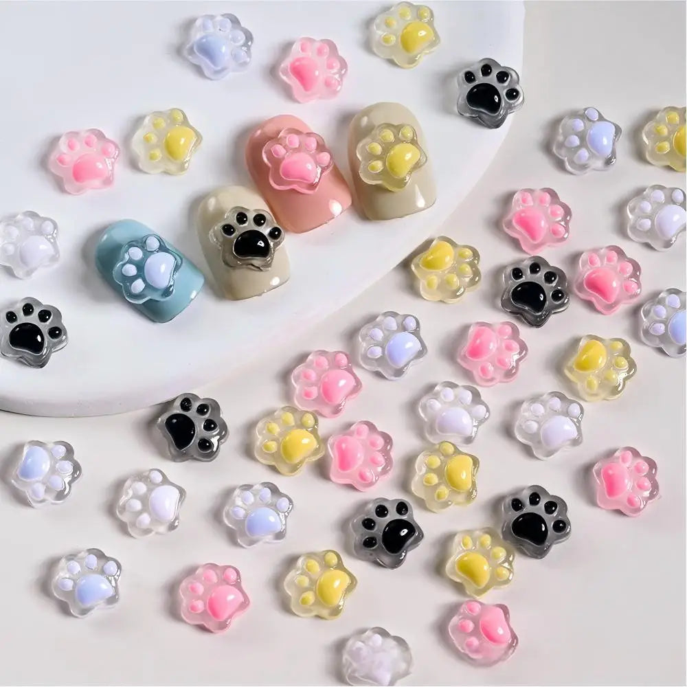 50Pcs 3D Luminous Cat's Paw Nail Charms Cute Resin Cat Paws Y2K Nail Art Decorations DIY Hair Clip Crafts