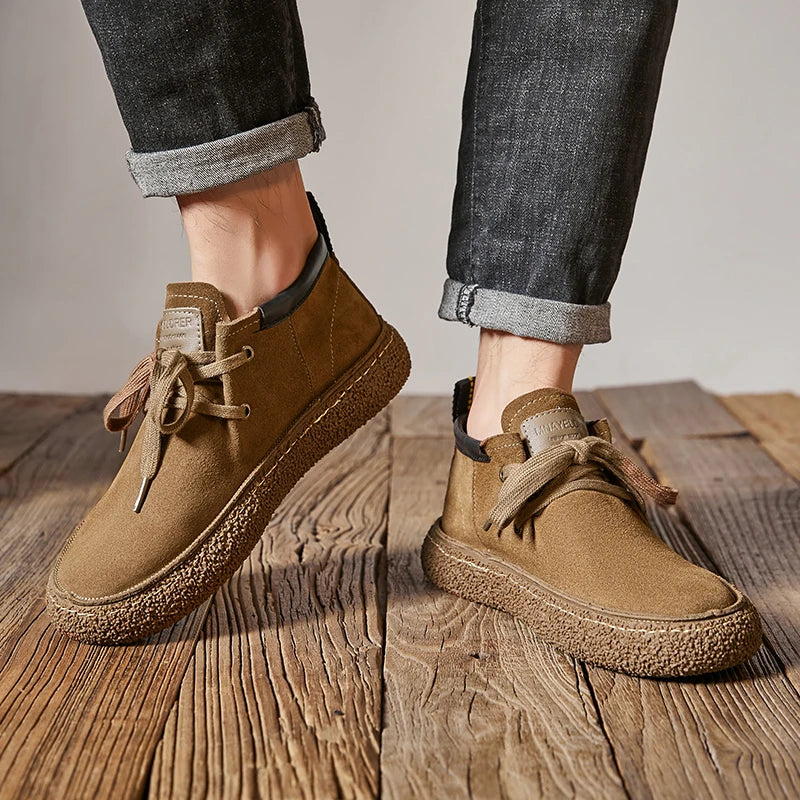 Genuine Leather Soft Sole Mens Casual Shoes Outdoor Breathable Suede Work Shoes High Quality Hiking Sneakers Walking Ankle Boots