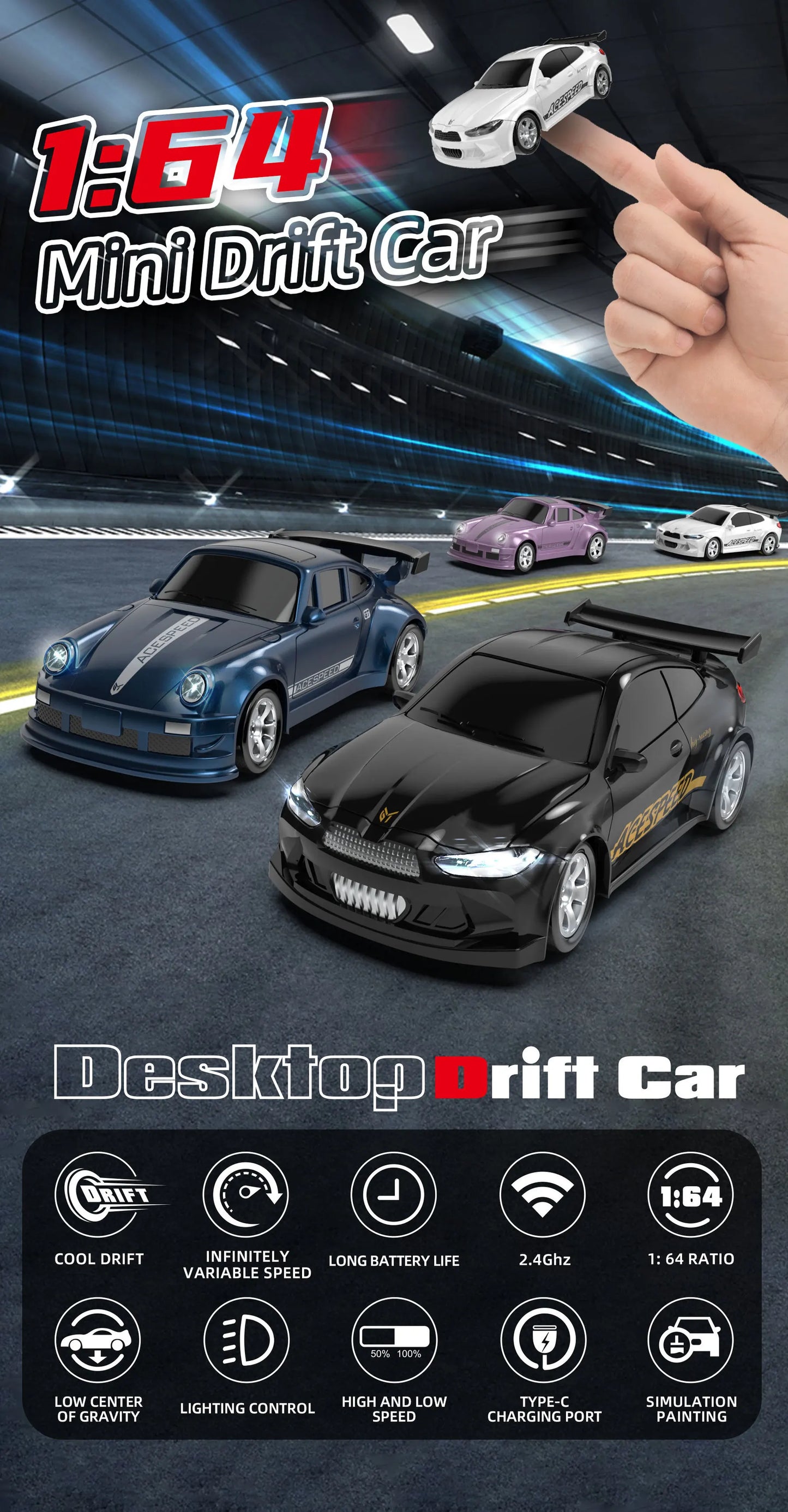 New Kf20 1: 64 Drift Rc Car Four Wheel Remote Control Car Racing Car Full Share Desktop Competition Toys Boys Perfect Gifts