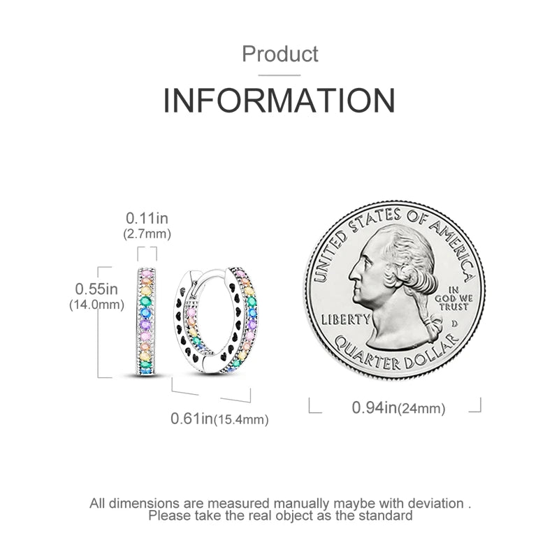 925 Sterling Silver Pave Round Shape Geometry of Simple Earring Hoop Earrings for Women Jewelry Wedding Engagement Birthday Gift
