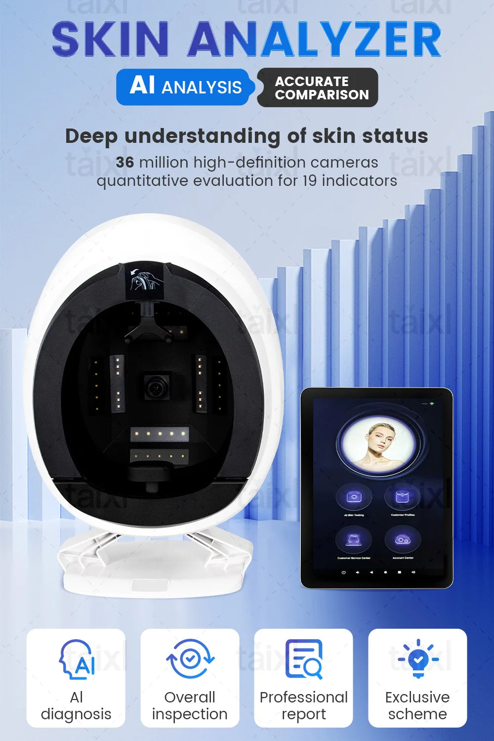 Professional 3D Facial  Camera Scanner UV Skin and Hair Analysis Measuring Machine Digital Facial Scanner Skin Analyzer