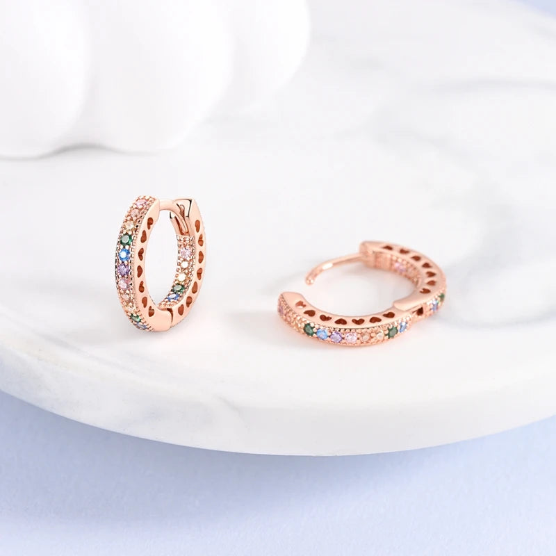 925 Sterling Silver Pave Round Shape Geometry of Simple Earring Hoop Earrings for Women Jewelry Wedding Engagement Birthday Gift