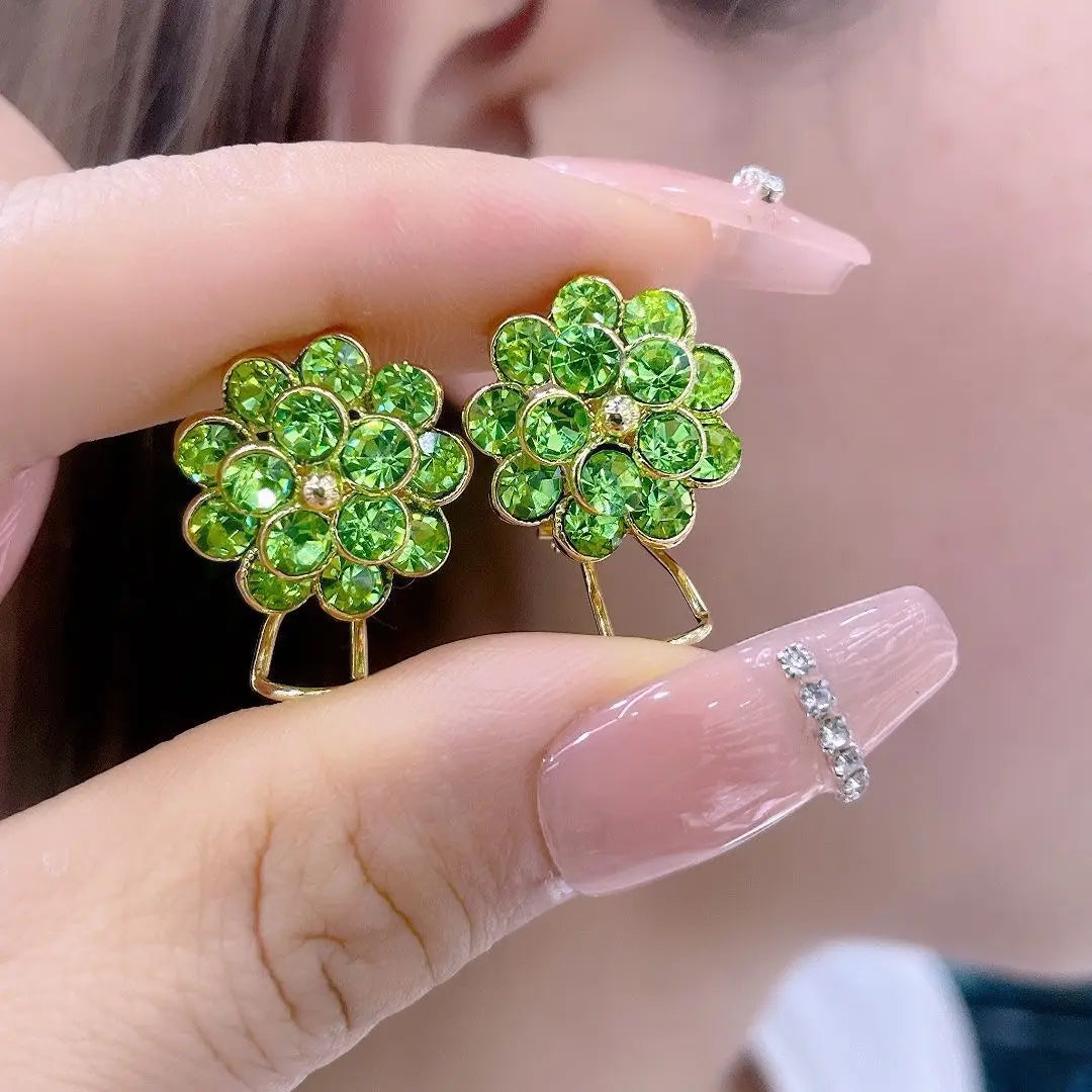 2023 New Fashion Trend Unique Design Elegant Delicate Green Zircon Flower Earrings For Women Jewelry Wedding Party Premium Gifts
