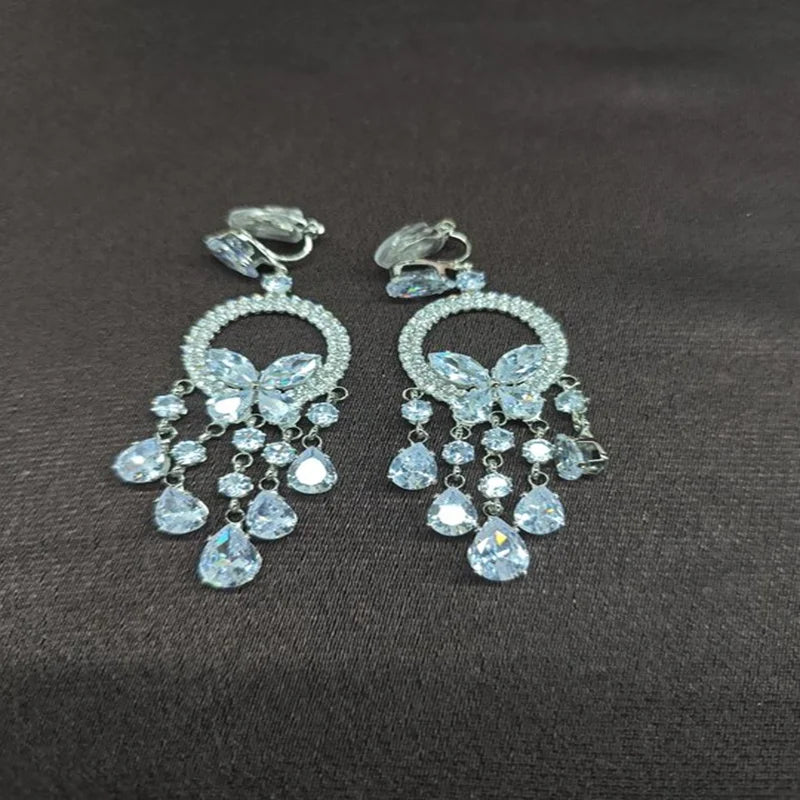 Creative Round Butterfly Earrings for Women Sparkling Rhinestone Water Drop Tassel Earring Elegant Fashion Jewelry Dress Gift C1