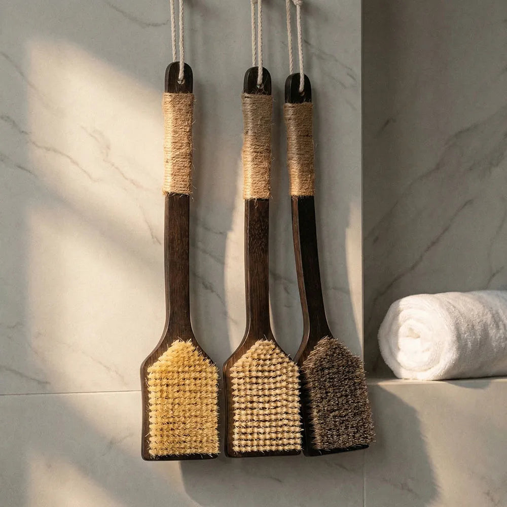 Extra Long Body Hard Brush with Wooden Handle for Bathing, Soft Bath Brush for Scrubbing Mud, Drying Brush for Scrubbing Back