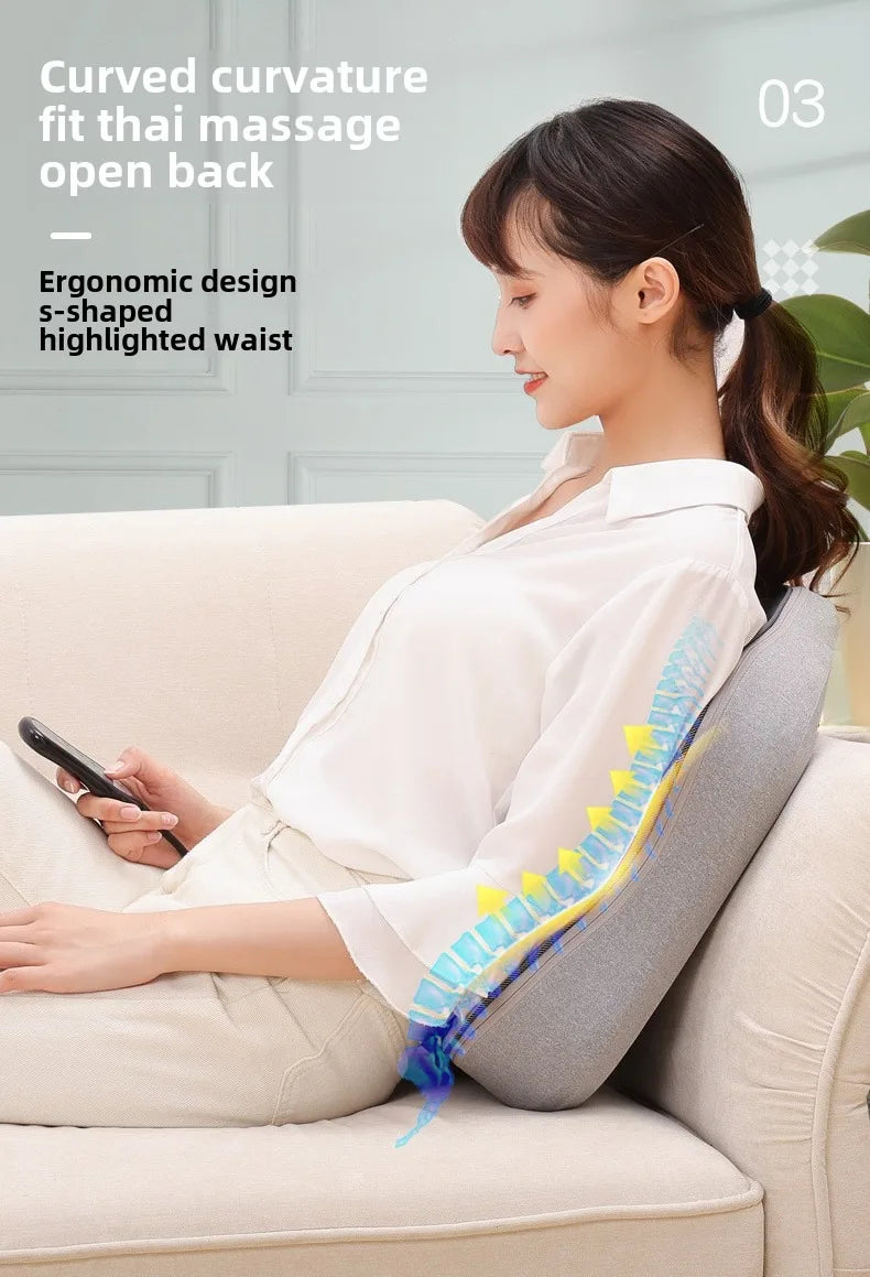 Back Massage Electric Heated Kneading Home Neck and Waist Open Back Lumbar Portable Full Body Massage Cushion With Hand Control