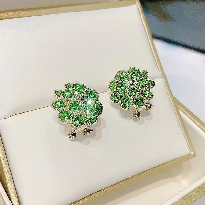 2023 New Fashion Trend Unique Design Elegant Delicate Green Zircon Flower Earrings For Women Jewelry Wedding Party Premium Gifts