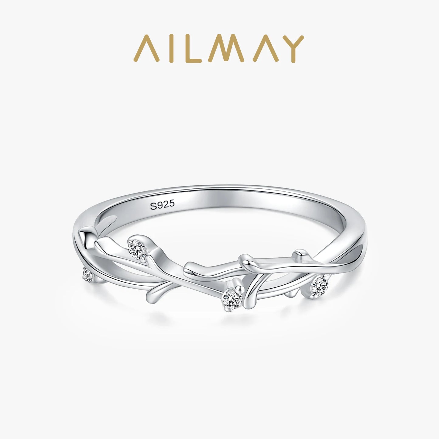 Ailmay Genuine 925 Sterling Silver Irregular Shape Stackable CZ Finger Rings Cubic Zirconia For Women Statement Jewelry Gift