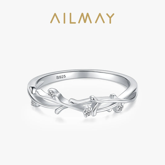 Ailmay Genuine 925 Sterling Silver Irregular Shape Stackable CZ Finger Rings Cubic Zirconia For Women Statement Jewelry Gift