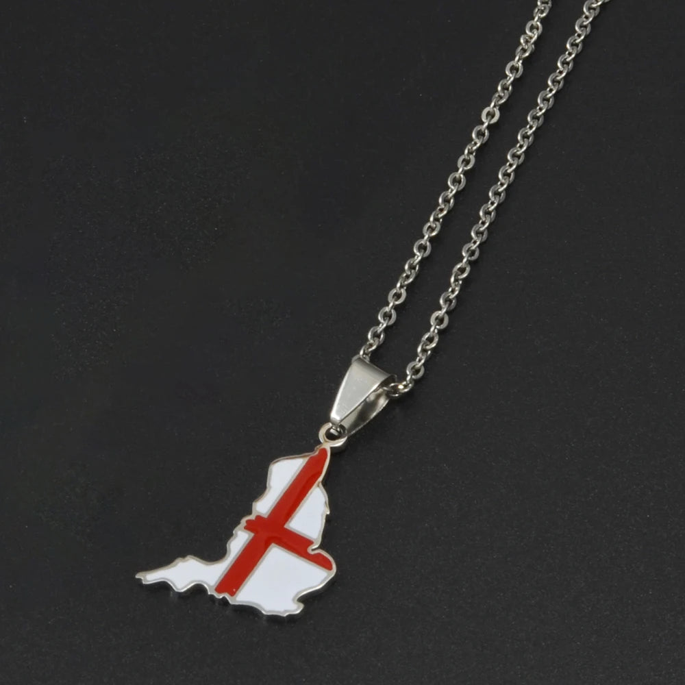 Anniyo England Ireland Pendant Necklaces for Women  Stainless Steel Lloegr Angleterre Éirinn Accessory #504862
