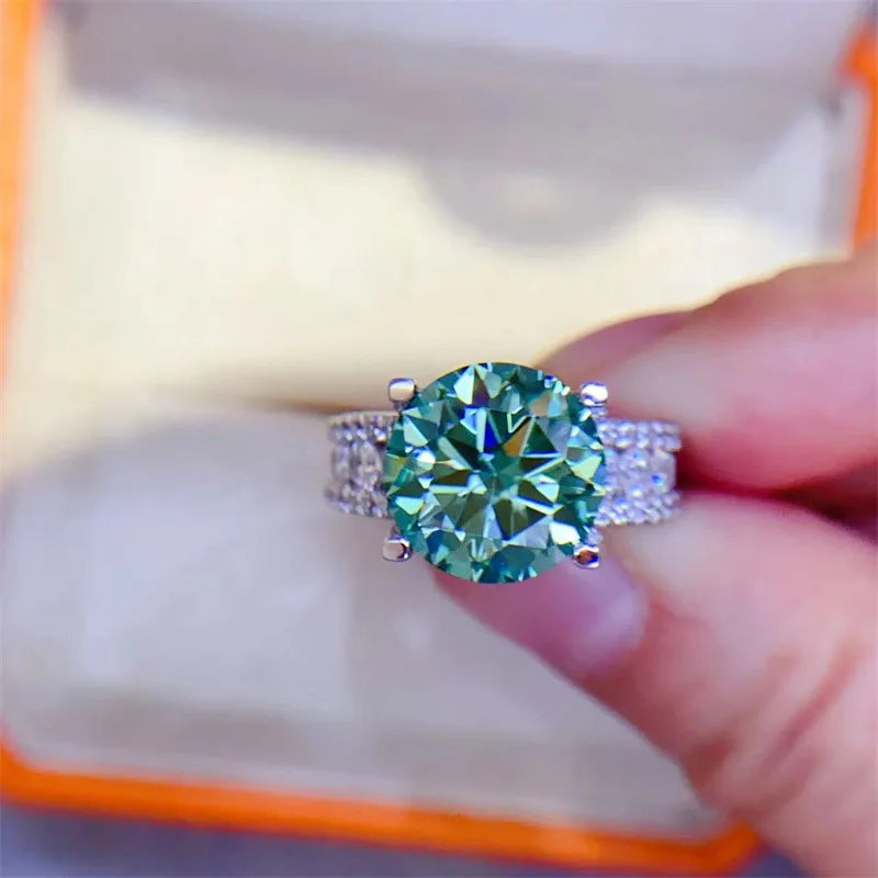 5.0 Carat Green Moissanite Rings Pass Diamond Test AU750 White Gold Ring with Certificate Black Card Sterling Silver Jewelry
