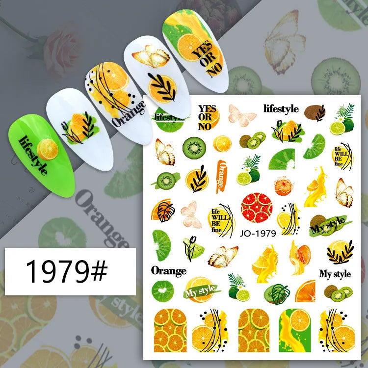3d Nail Art Decals Summer Fruits Kiwi Orange Lemon Cherry Strawberry Adhesive Slides Nail Stickers Decoration For Manicure