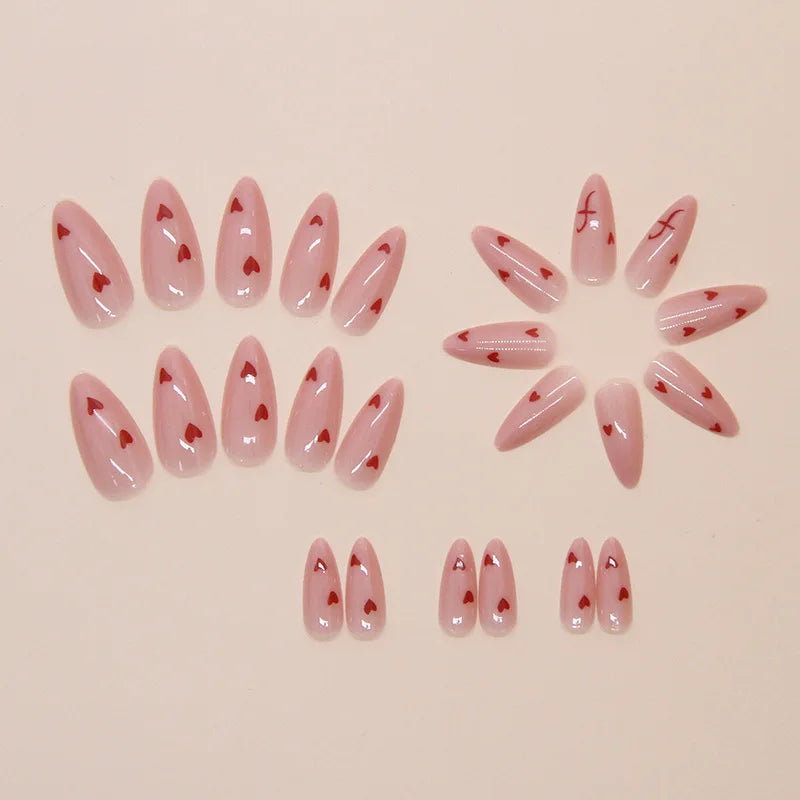 Sweet Sweetheart 24 Pcs Press on Nails Pink Gradient Fake Nails Glossy Artificial Finger Manicure Reusable False Nails for Women