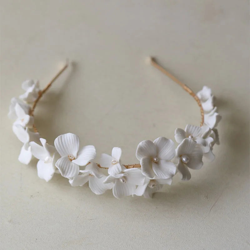 SLBRIDAL Handmade Luxury Rhinestones Freshwater Pearls Ceram Flower Bridal Tiara Wedding Bridesmaids Crown Women Hair Jewelry