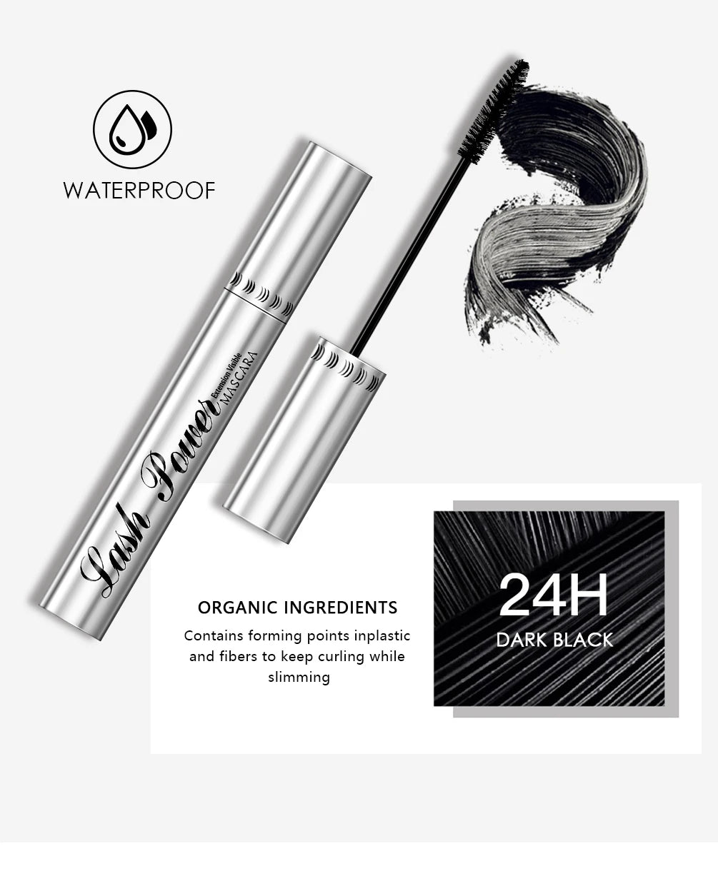 QIBEST 2 Pack Silk Fiber Eyelash Black Mascara Waterproof Lasting Eyelash Extension Thick Lift Lengthening Eyelash  Mascara