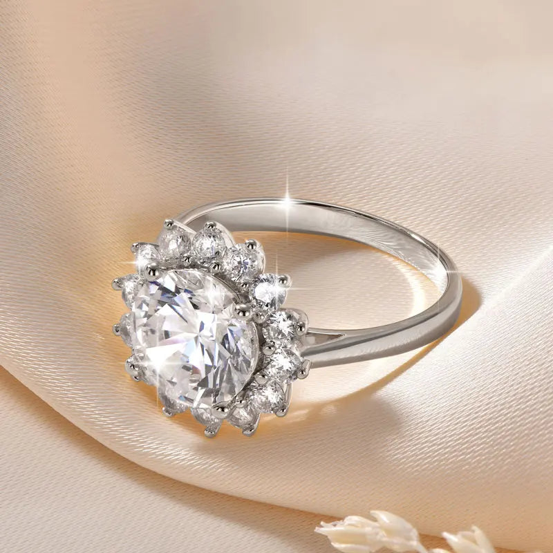 Rrjzz 9MM CZ Lab Diamond Sunshine Flower Ring 5A Cubic Zirconia Sunflower Ring for Women Valentine's Day Birthday Jewelry Gifts