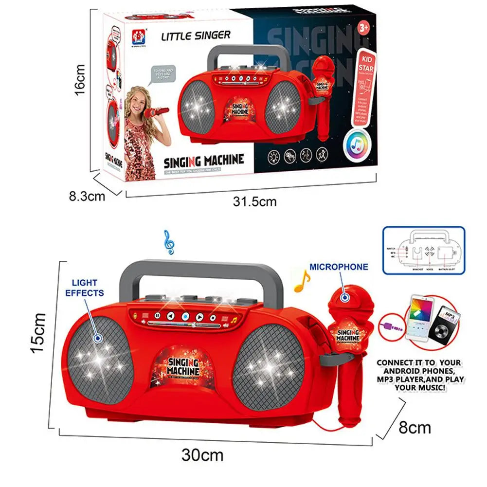 Kids Karaoke Machine Microphone Music Instrument Toy with Light for Indoor & Outdoor Travel Educational Gift for Girls & Boys