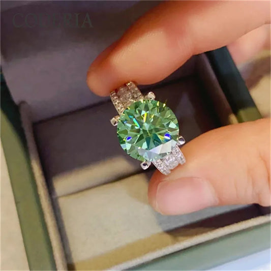 5.0 Carat Green Moissanite Rings Pass Diamond Test AU750 White Gold Ring with Certificate Black Card Sterling Silver Jewelry