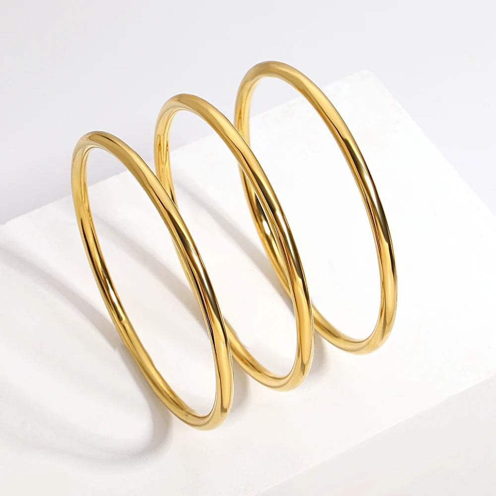Greatera 3pcs/set Gold/Sliver Color Stainless Steel Bangle For Women Tide 2.7mm Wide Coil Multi-layer Plain Bracelet Jewelry