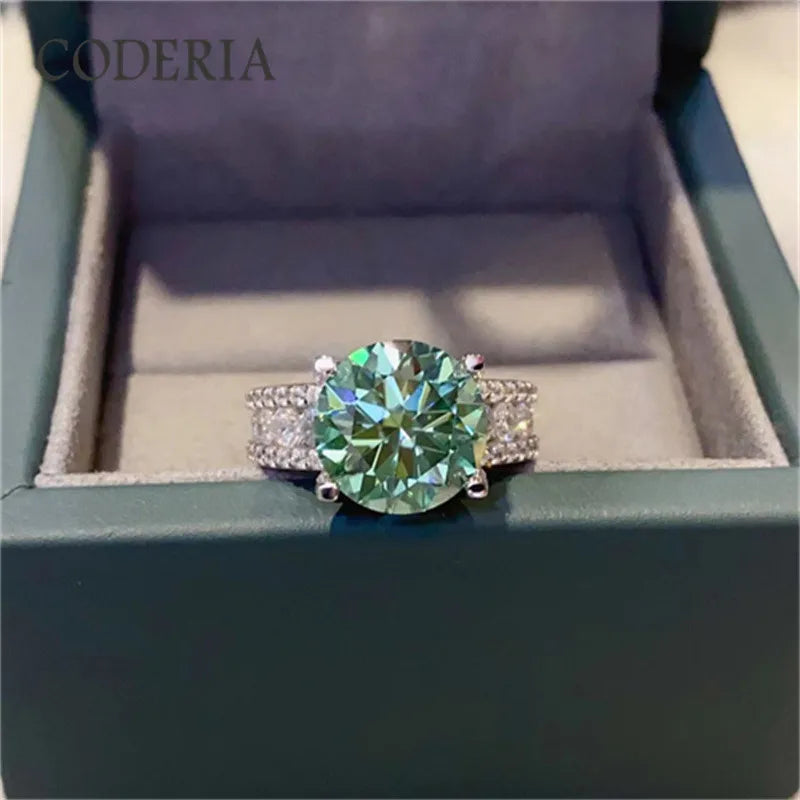 5.0 Carat Green Moissanite Rings Pass Diamond Test AU750 White Gold Ring with Certificate Black Card Sterling Silver Jewelry