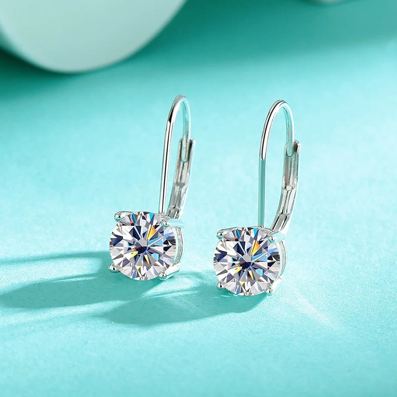 OXTAO 6.5mm/8mm Certified D Moissanite Clip Earrings Minimalist Design Dangle Drop Earrings for Women 14K Gold Filled Jewelry