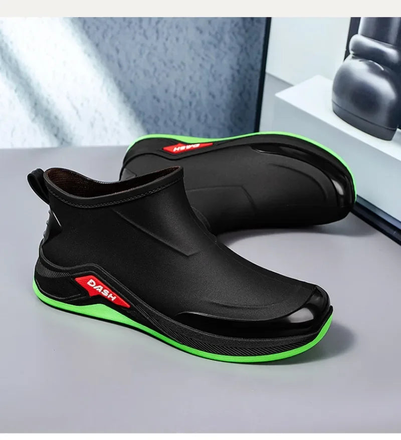 Men's Rain Boots Fashion Rubber Galoshes Outdoor Waterproof Fishing Shoes Non-Slip Rubber Shoes for Men Winter Cotton Rain Shoes