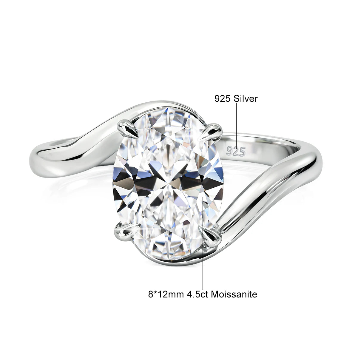 4.5ct Oval Cut Moissanite Solitaire Ring 14K Gold Filled Bypass Twist Shank Band D VVS1 Engagement Ring for Women Wedding Gift