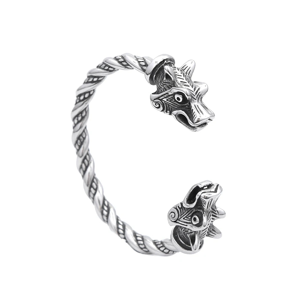Nordic Viking Stainless Steel Wolf Head Bracelet For Men Women Vintage Fashion Animal Cuff Bangles Biker Jewelry Gifts Wholesale