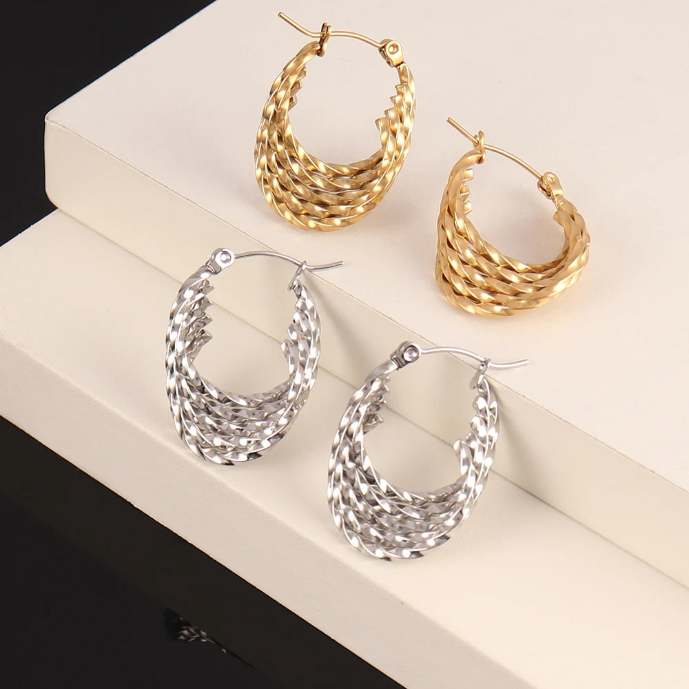 316L Stainless Steel Hoop Huggies Earrings For Women Exaggerated Texture Studs Earrings Girl Geometric Daily Jewelry Gifts