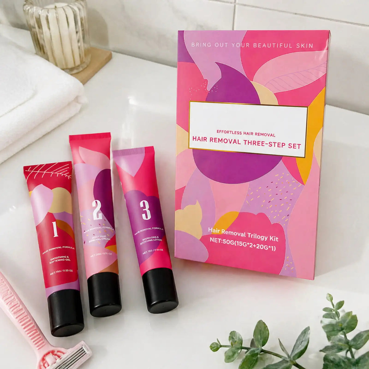 Facial Hair Removal Cream for Three Step Kit Lip Chin Upper Lip Women Home Use Gentle With Softening Gel Soothing Lotion