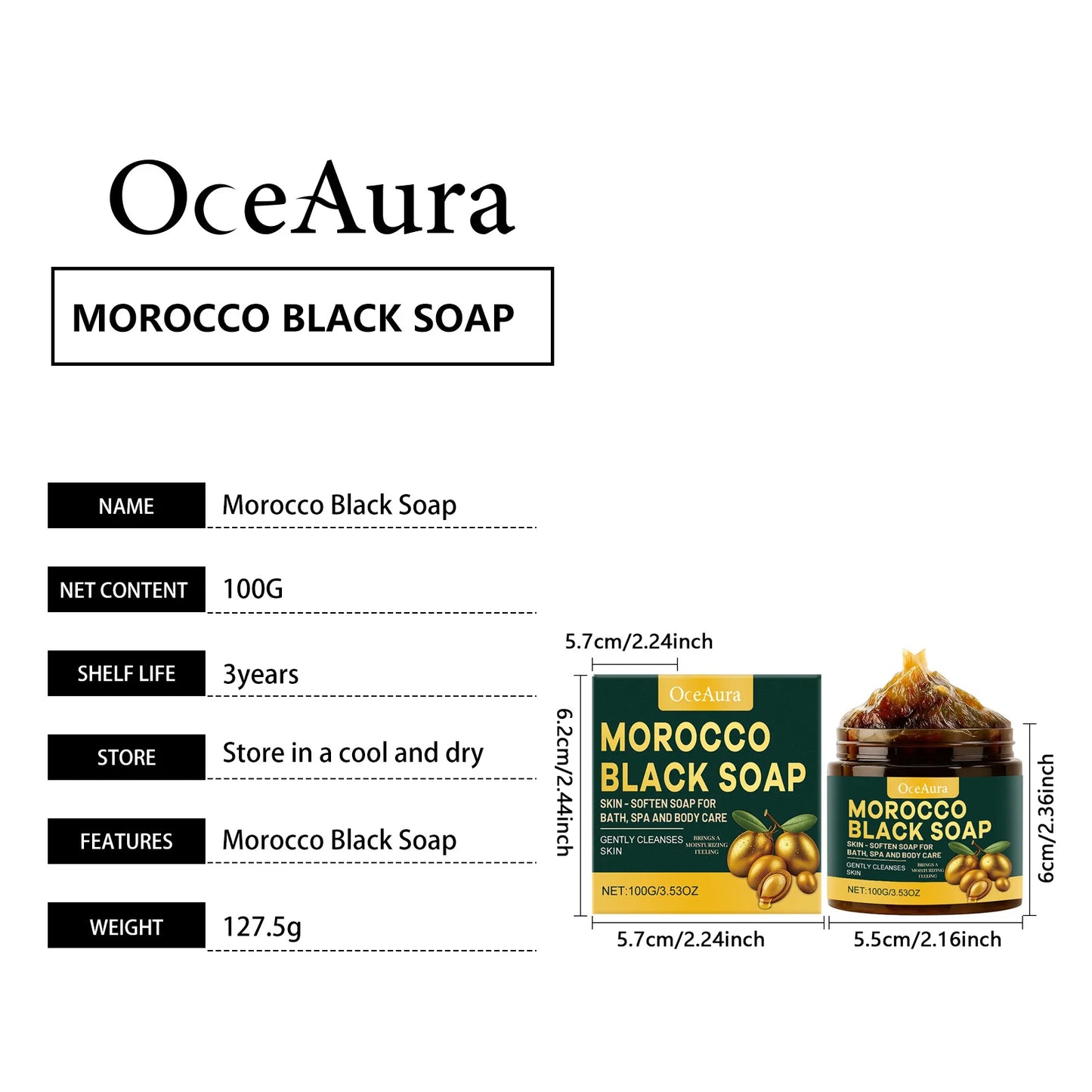 Natural Morocco Black Soap Dead Skin Remover Body Scrub Purifying Deep Cleansing Gentle on All Skin Types 100G/3.530Z