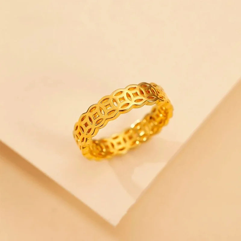 Sparkling Copper Coin Ring 18k Gold Ring for Woman High-quality Luxury AU750 Ring Party Banquet Fine Jewelry 18K No Demolding