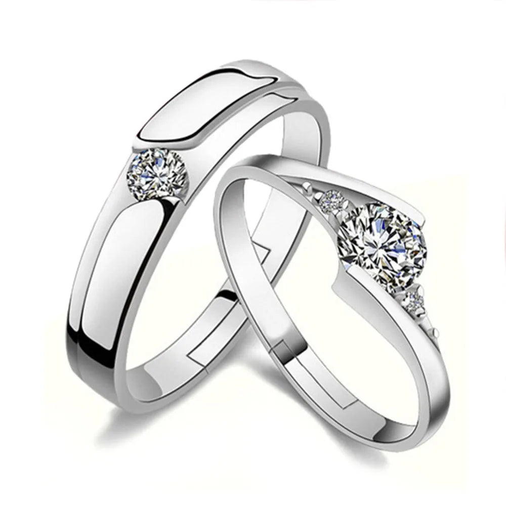 925 Sterling Silver Eternal Heart Zircon Size Adjustable Ring For Women Couple Wedding Engagement Party Fashion Charm Jewelry