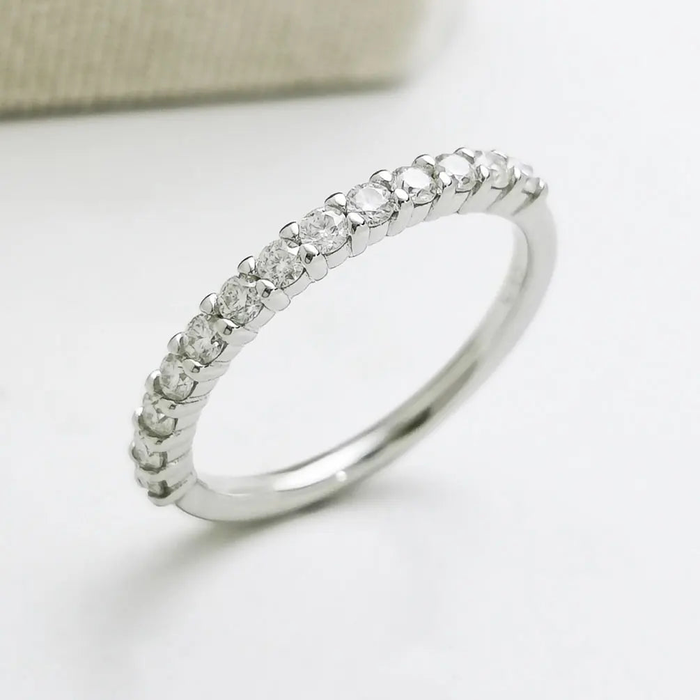 DEZO Half Moissanite Wedding Band 2mm Round Cut VVS D Color Eternity Rings for Women Engagement 925 Sterling Silver Jewelry