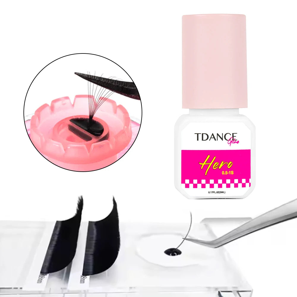TDANCE Hero Glue 5ml 0.5-1 Second Fast Dry Eyelash Extension Adhesive Retention Extra Long Lasting Strong Low Smell Lash Glue
