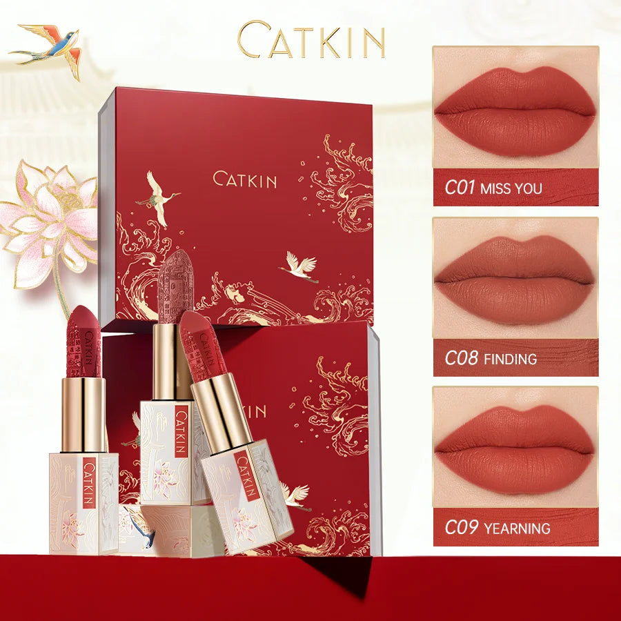 CATKIN Dreamworld Carving Lipstick, Waterproof Long Lasting Satin Nourish Moisturizing Smooth Soft 0.13 Ounce-Chinese Style